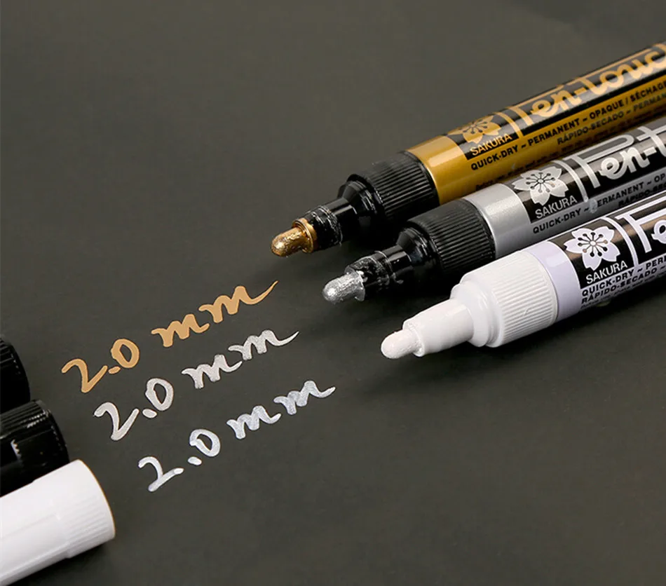 2mm 3color Сакура Экстра-тонкой 0.7 мм Кончик Пера-Touch Маркеры, по Одному из Белого Золота и Серебра и Иден-Двойной Точки Маркером - Цвет: 2mm 3color