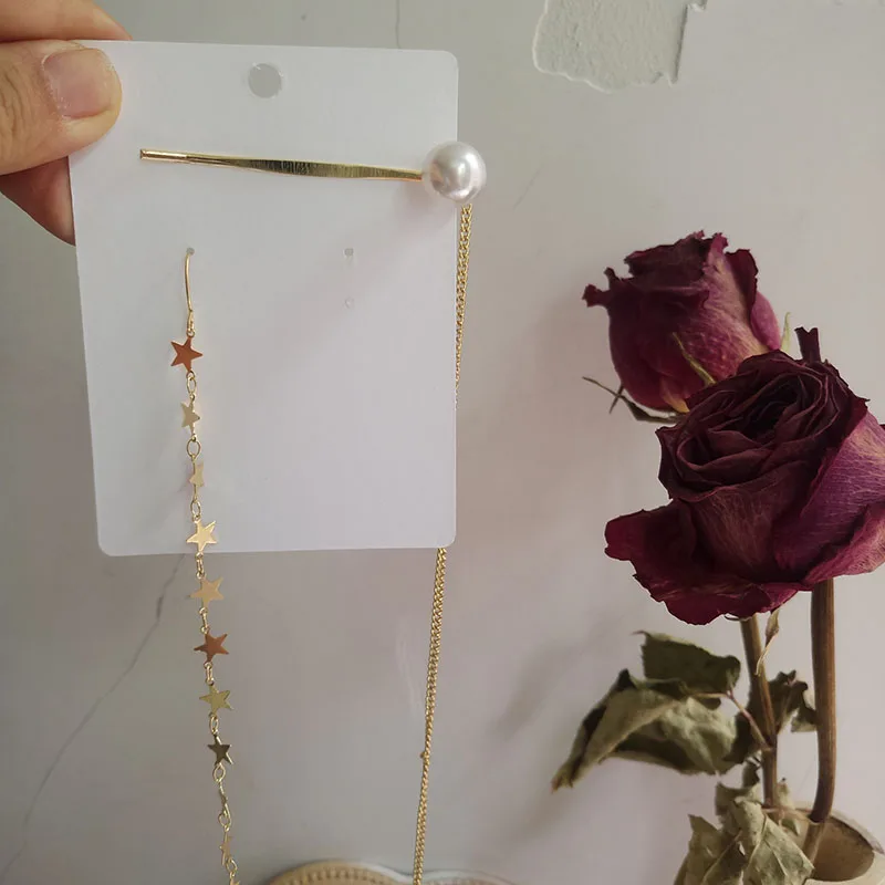 tassel star gold RE women Сердце Звезда золото ассиметричные серьги шикарный жемчуг со стразами волосы серьги с цепочками кисточки бахрома заколки для волос ювелирные изделия J34 - Окраска металла: tassel star gold