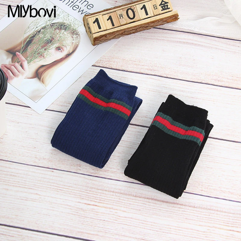 Модные полосатые гетры Для женщин хлопок Чулки для бедра ботфорты дам Обувь