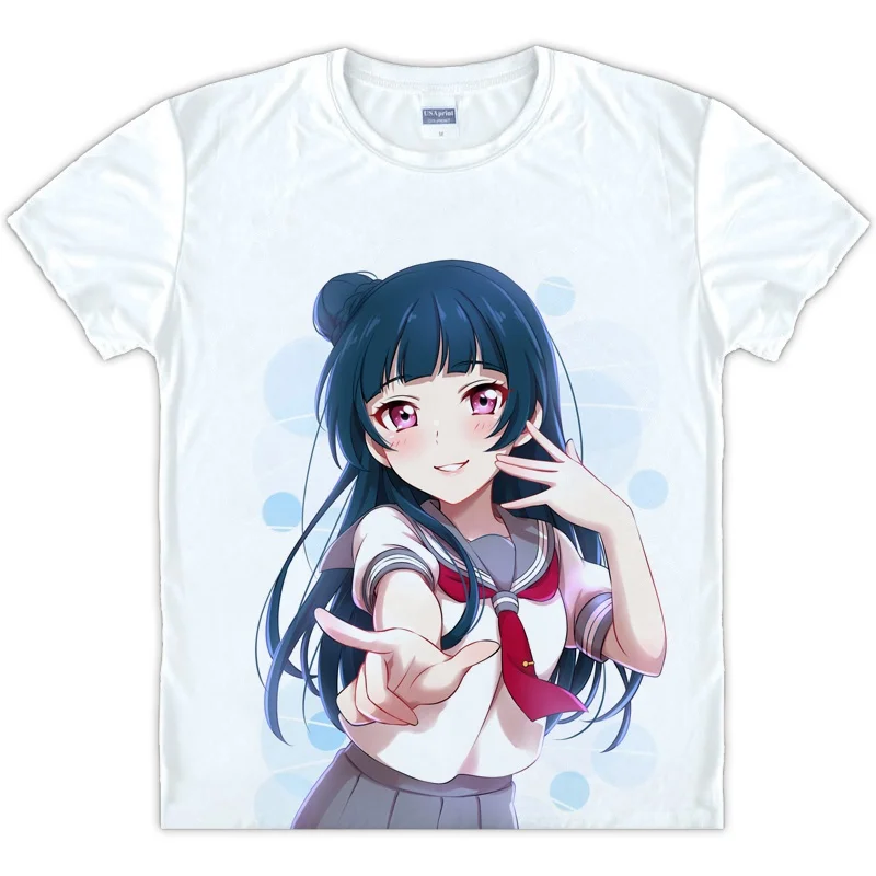 Аниме Love Live Sunshine Aqours футболка с короткими рукавами одежда унисекс белая футболка с коротким рукавом лето полиэстер DIY обычная футболка - Color: Style 15