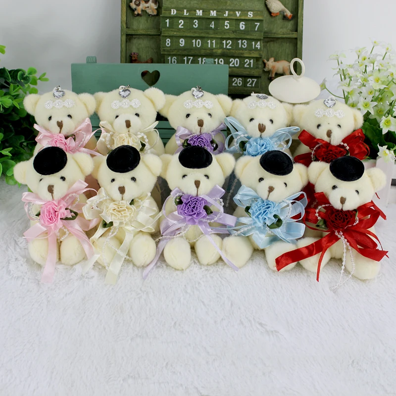 Недорогой плюшевый мини мишка 2 шт./пара для свадебного подарка букетного декора