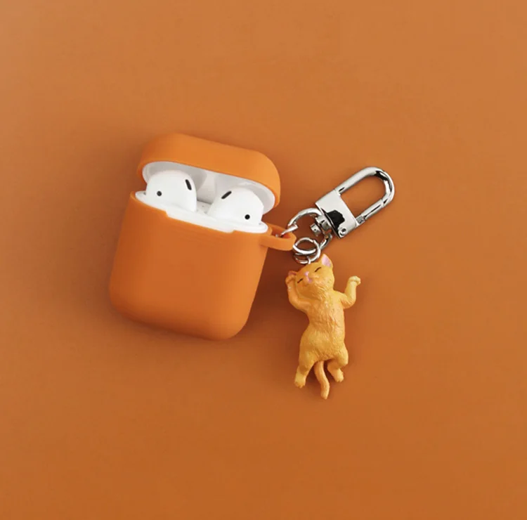 Кулон с милым котом для защитный чехол для airpods силиконовая Мягкая Беспроводная bluetooth-гарнитура набор персональный женский чехол анти-падение - Цвет: Orange