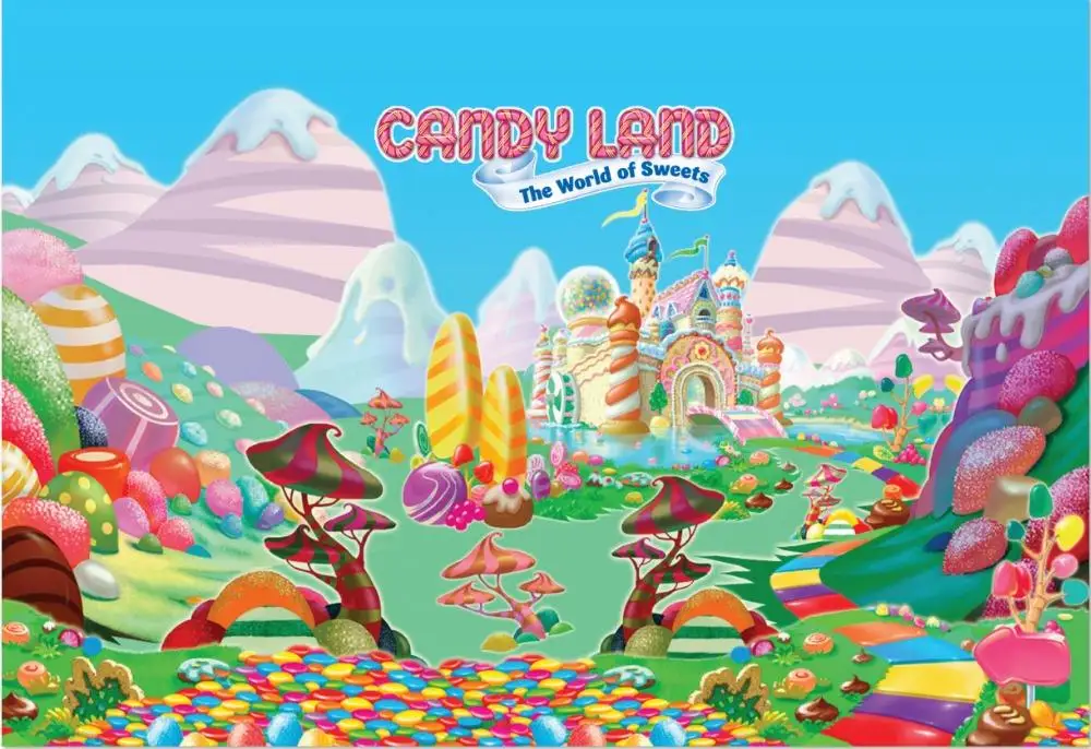

colorful Candy Land Sweets World Ice Cream Palace Castle Garden backdrops Vinyl cloth Computer printed wall Backgrounds