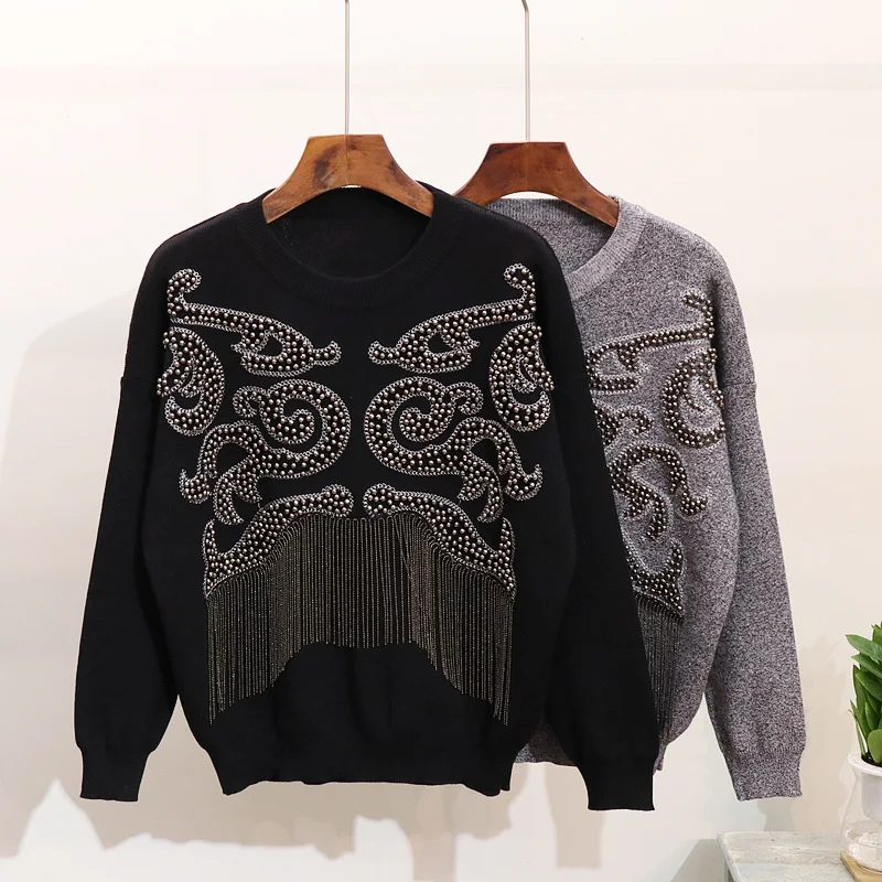 Chic brand design women knitting pantsuits autumn winter tassels sweaters+knitted pants two piece set casual Leisure suite D900 |