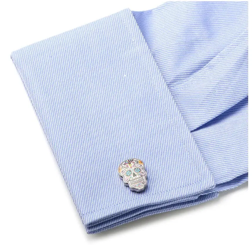 Запонки iGame Day Of The Dead разноцветные из латуни с изображением черепа|cuff links|designer cuff