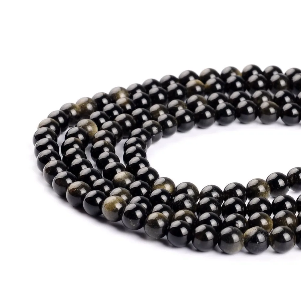 

Natural Stone Gold Obsidian Round Loose Spacer Beads 15" Strand 4 6 8 10 12 14MM Size For Jewelry Making Bracelets