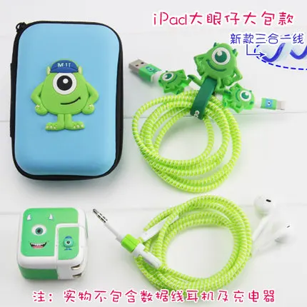 Милый мультфильм USB кабель наушники протектор набор с наушниками коробка кабель Стикеры для намотки Спиральный шнур протектор для iPad Телефон - Цвет: style 1 with box