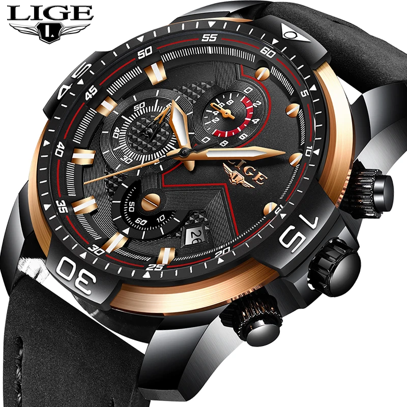 

Relogio Masculino LIGE Mens Watches Top Brand Luxury Military Sport Watch Leather Waterproof Wristwatch Men clock Man Date watch