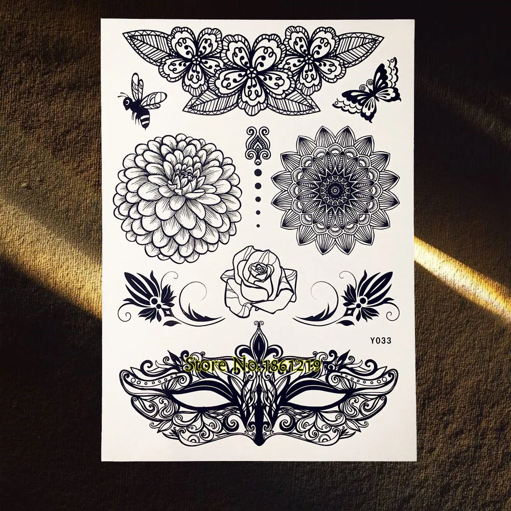 25 стилей Новая Черная кружевная маска временная татуировка Водонепроницаемая