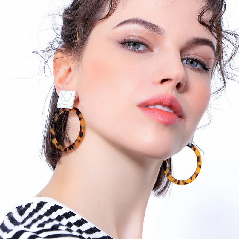ZWPON 2019 Trendy Geometric Square Howlite Stone Resin Leopard Circle Drop Earrings for Women New Statement Jewelry | Украшения и