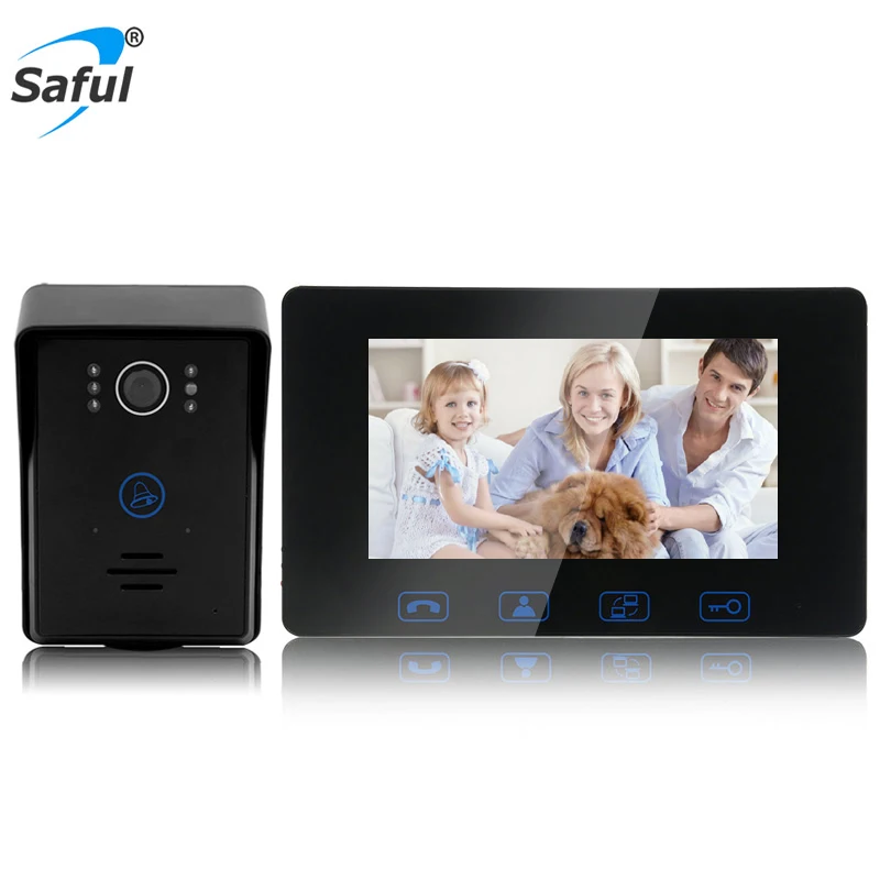 Проводной видеодомофон Saful с 7 дюймовым TFT ЖК дисплеем водонепроницаемая