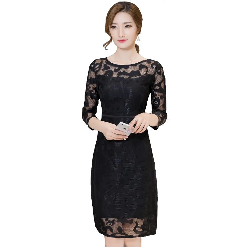 Женские Элегантные платья летнее офисное платье с рукавом 3/4 Сетчатое ажурное