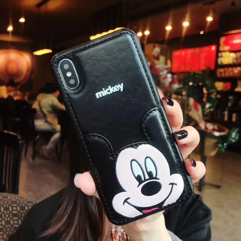 RMJ-DNA чехол для телефона с Микки и Минни Маус для iPhone X, 6, 6 S, 8, 7 Plus, мягкий чехол из искусственной кожи с мультипликационным принтом для iPhone 7, 6s, XR, XS, MAX