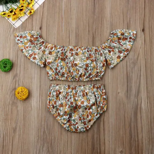 Футболка с цветочным принтом для маленьких девочек шорты комплекты