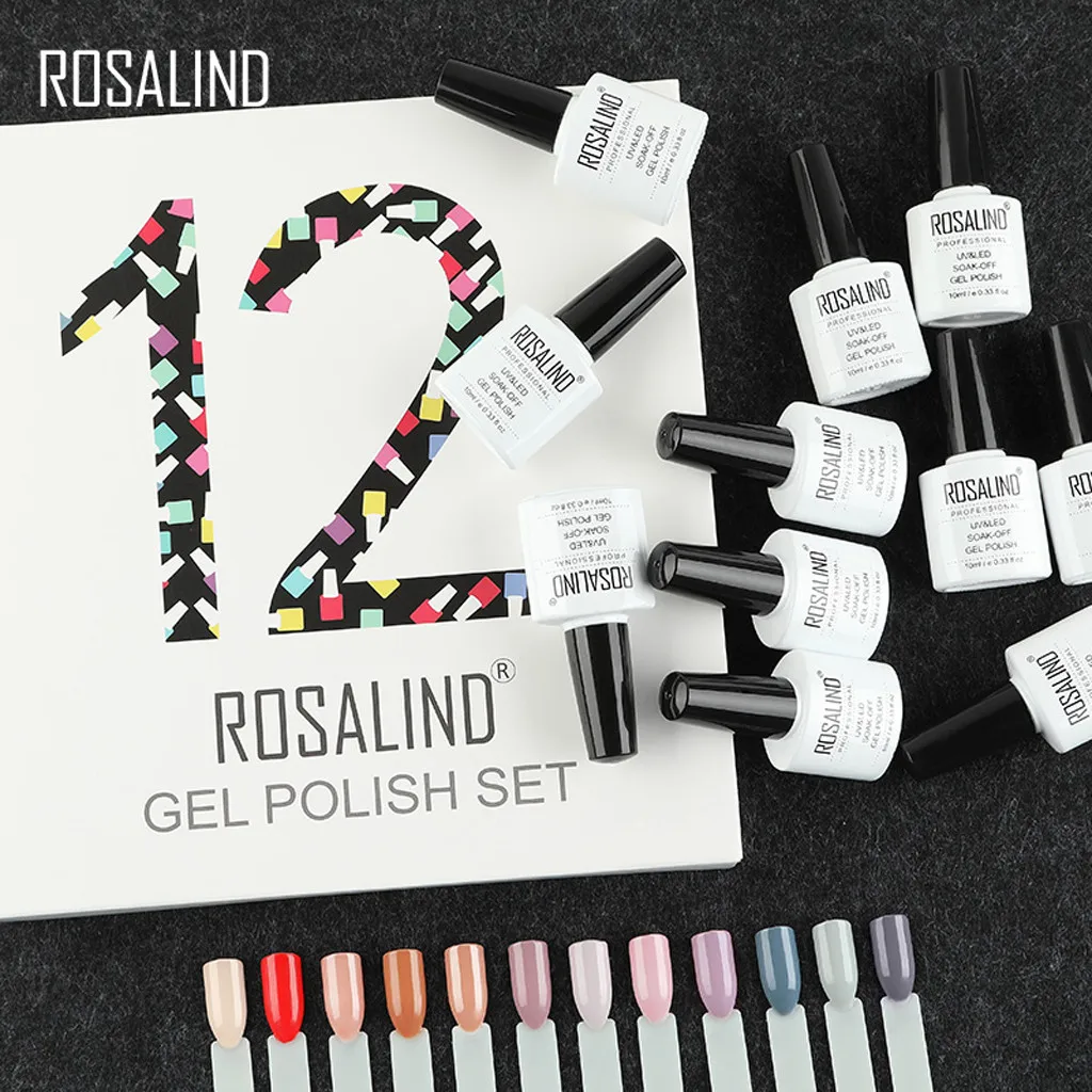 Rosalind клей для ногтей Цветной 12 бутылок лак для ногтей замачиваемый набор для дизайна ногтей лак масло для ногтей долговечный на водной основе