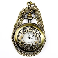 big rabbit easter gift fashion bronze watch carving hollowing flip classic pocket watch