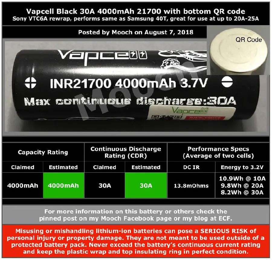 1 USD купон Vapcell натуральная 21700 4000 мА/ч, 30A 3,7 v Перезаряжаемые литий-ионная аккумуляторная батарея vtc6A rewrap выполняет 40т большое вверх 20A-25A