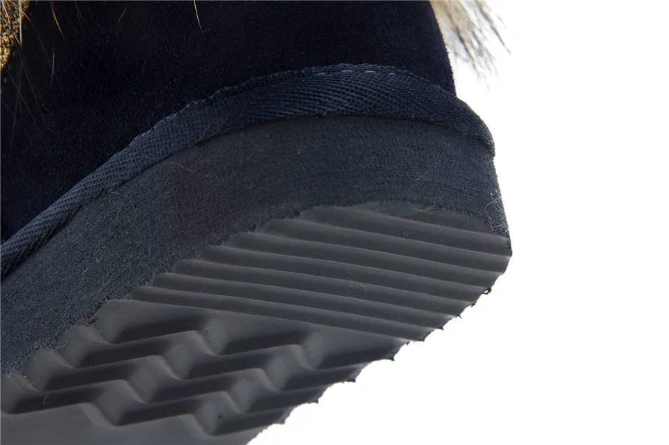 MBR FORCE Top Fashion Women Natural Fox Fur Snow Boots Genuine Cow Leather Winter Boots Female Winter Shoes Women Boots