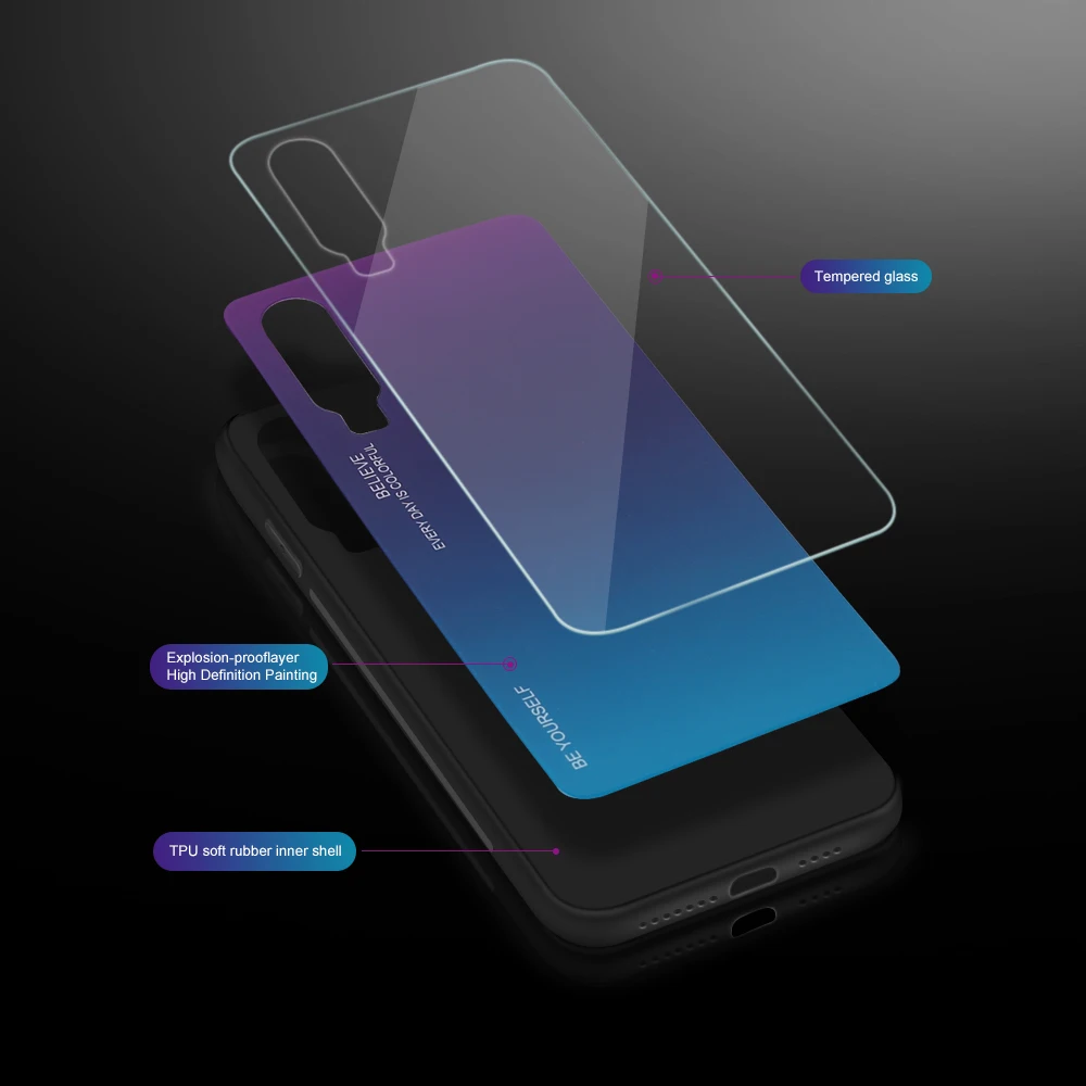 Градиентный чехол из закаленного стекла для телефона Huawei P30 P20 Mate 10 20 Pro Lite P Smart Honor 9