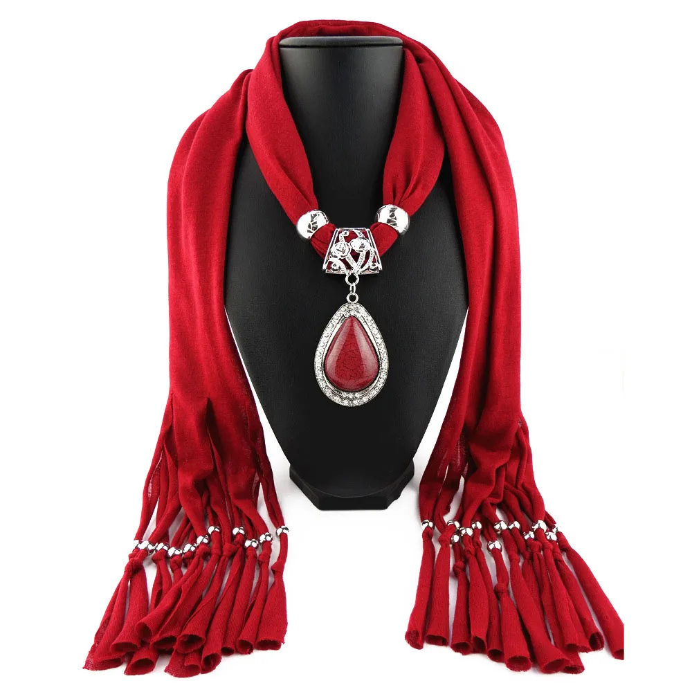wine red Ожерелье из камня для шарфов, женское ожерелье с кисточками и шалью, очаровательное мягкое богемное ювелирное украшение, подарок для друзей - Окраска металла: wine red