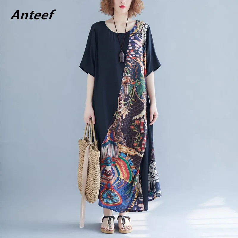 

short sleeve cotton linen vintage floral dresses for women casual loose long summer beach dress elegant clothes 2021