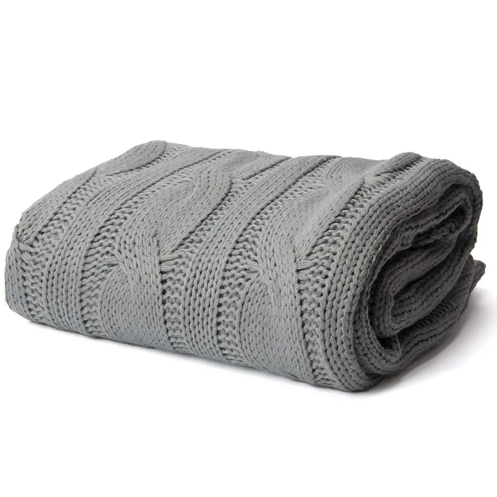 Battilo Мягкий Вязаный двойной кабель пледы одеяло, 5" W x 60" L - Цвет: Grey