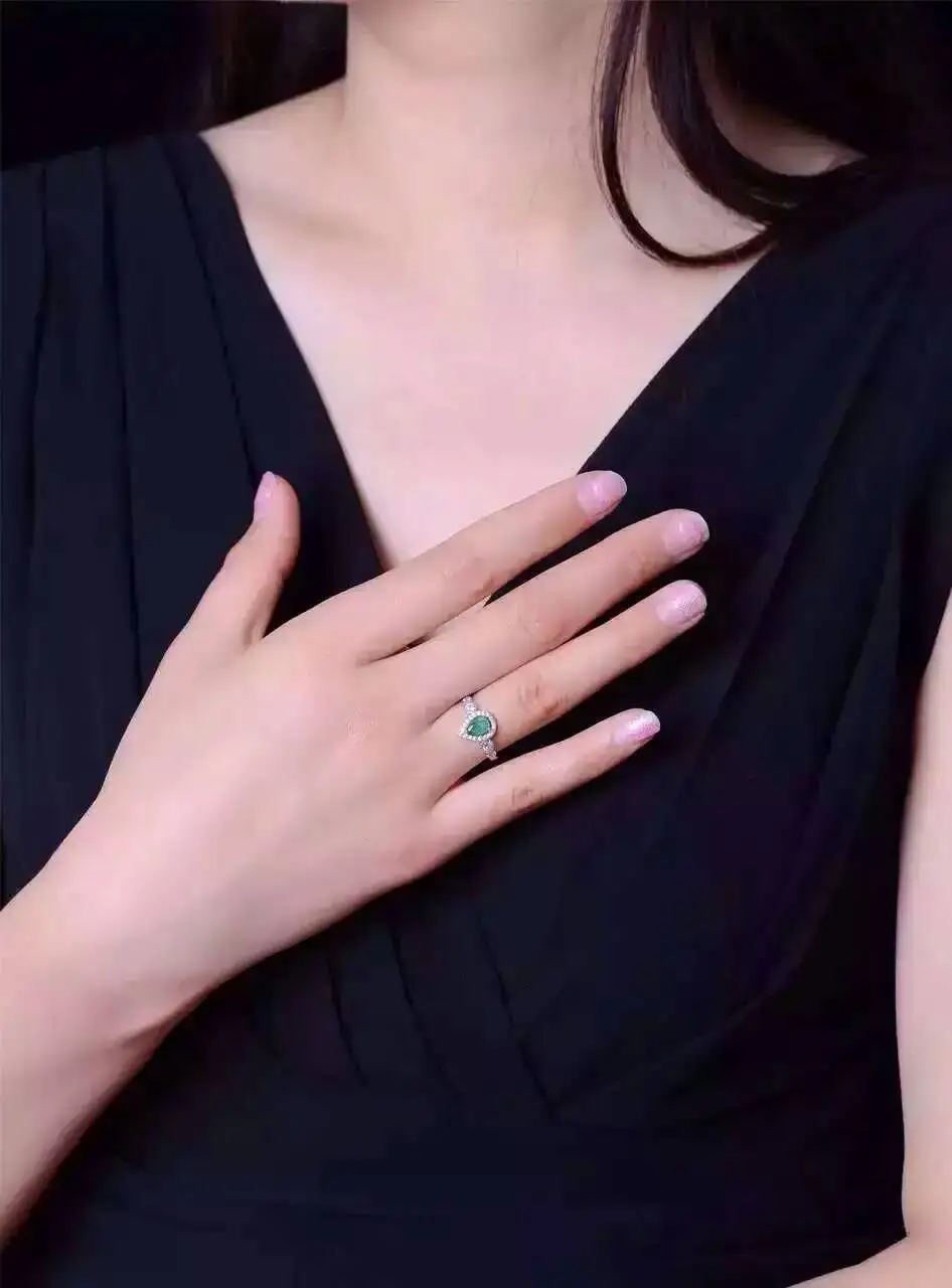 Женское кольцо из серебра 925 пробы с натуральным зеленым изумрудом|925 sterling gemstone