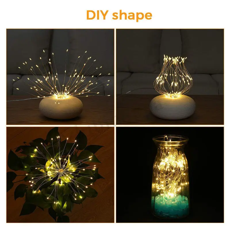Подвесной светодиодный светильник Starburst Firework DIY с медной проволокой, сказочный светильник, Новогодняя гирлянда, декор для свадебной вечеринки