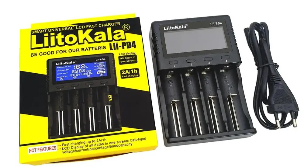Lii-PD4 EU Liitokala Lii-PD4 ЖК-зарядное устройство, Зарядка 18650 18350 18500 16340 21700 10440 14500 26650 1,2 в AA AAA NiMH батарея - Цвет: Lii-PD4 EU