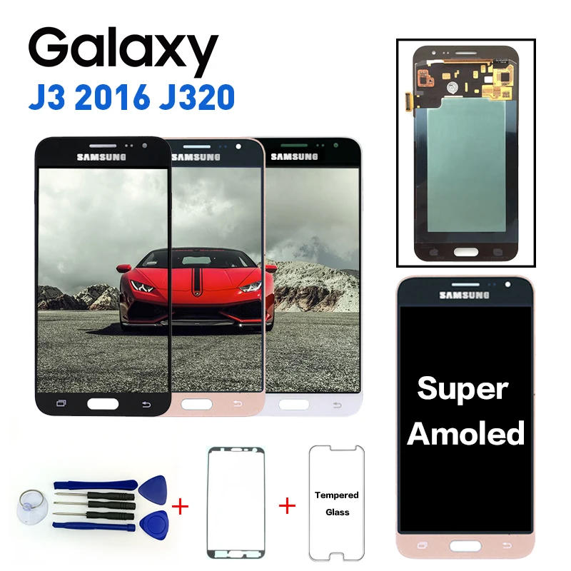 Супер Amoled ЖК-дисплей для samsung Galaxy J3 J320 J320A J320F J320P J320M J320FN ЖК-дисплей сенсорный дигитайзер с наклейкой+ Инструменты