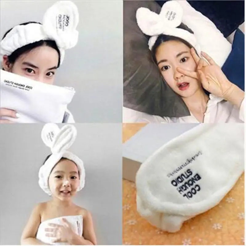 

Women Girls SPA Wide Headband Cute Bowknot Letters Embroidered Hairband Elastic Makeup Velvet Flannel Turban Candycolor Headwrap