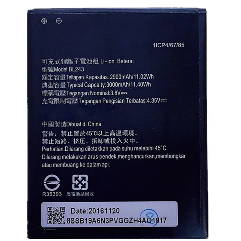 

2017 New BL 243 BL243 Battery For lenovo Lemon K3 Note K50-T5 A7000 A5500 A5600 A7600 2900mAh Mobile Phone Backup Bateria