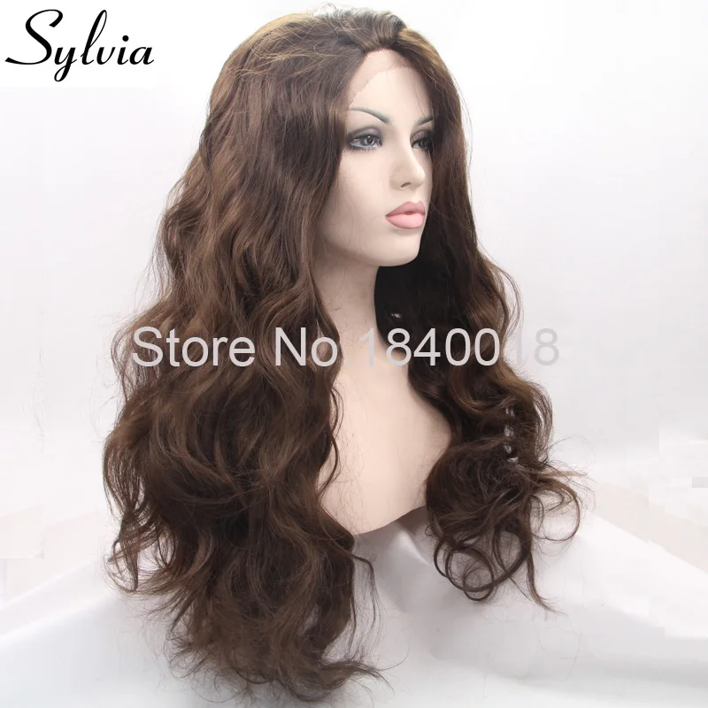 Sylvia 6# натуральные темно-коричневые объемные волнистые синтетические парики на шнурках спереди кофейные коричневые бесклеевые термостойкие волокна для женщин