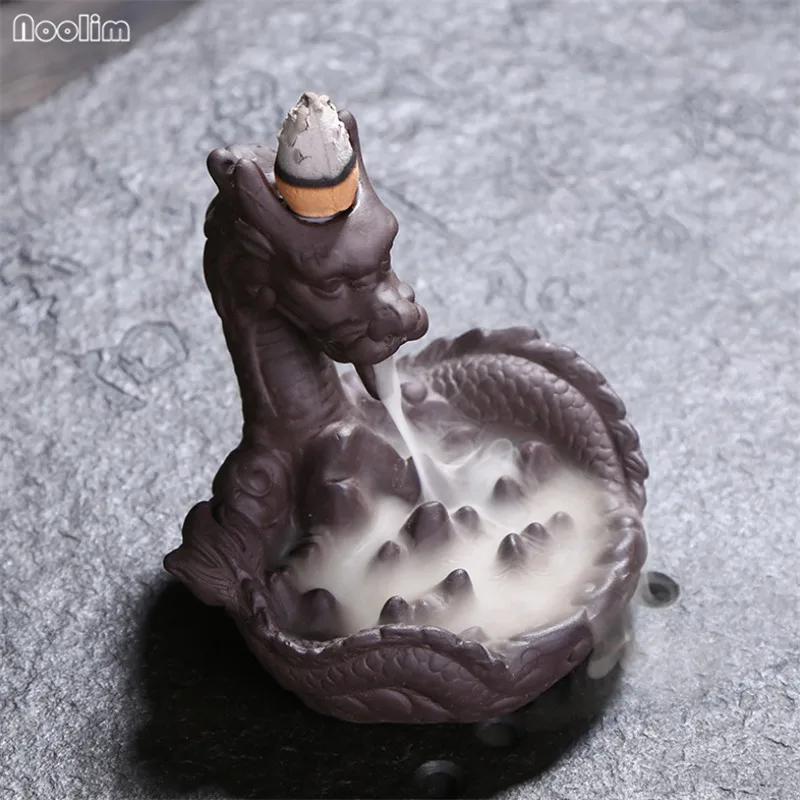 Статуя Дракона из фиолетовой глины ароматическая курильница с обратным потоком