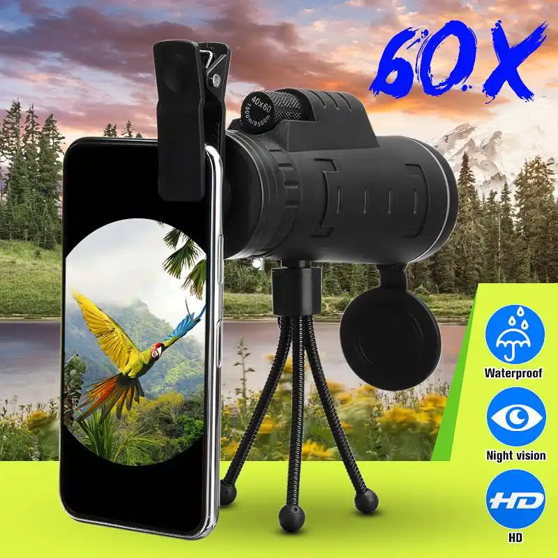 40x60 HD фокусируется Монокуляр телескоп зум оптический объектив Зрительная труба бинокль FMC покрытие линзы День видения космическая Охота