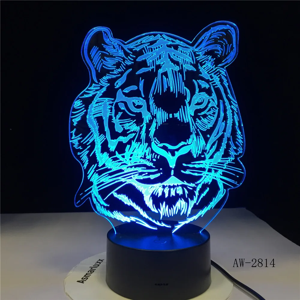 Детский новый голов тигра мультяшный 3D светодиодный RGB Ночной светильник 7 цветов