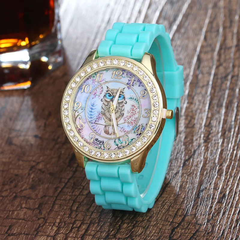Женские кварцевые часы с милым рисунком Совы и стразами от бренда Sloggi для девушек