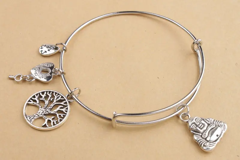 5PCS серебристый оттенок Maitreya Buddha Charm расширяемые проволочные Браслеты #91311 |