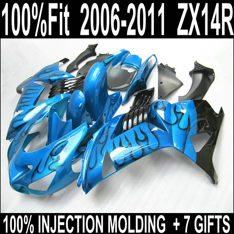 

Комплект обтекателей для Kawasaki zx14r 2006-2011, Обтекатели Ninja ZX14R 06 -11, Обтекатели с черным пламенем на синем фоне SDR75 по самой низкой цене