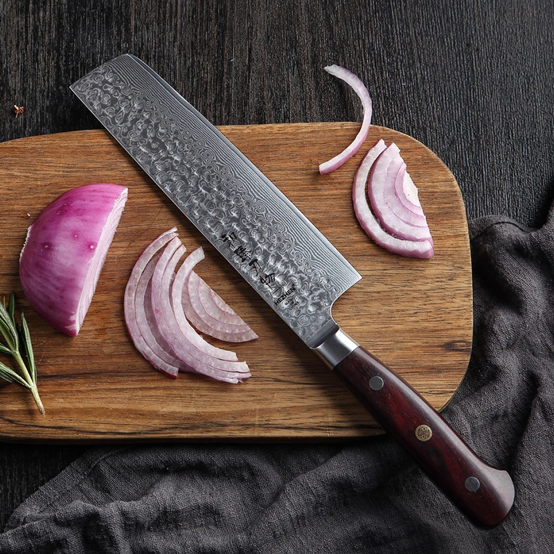 Кухонные ножи 7 ''ножи накири High Carbon 60-62HRC Дамасская Супер сталь нержавеющая сталь Мясник Кливер нож дальбергия ручка