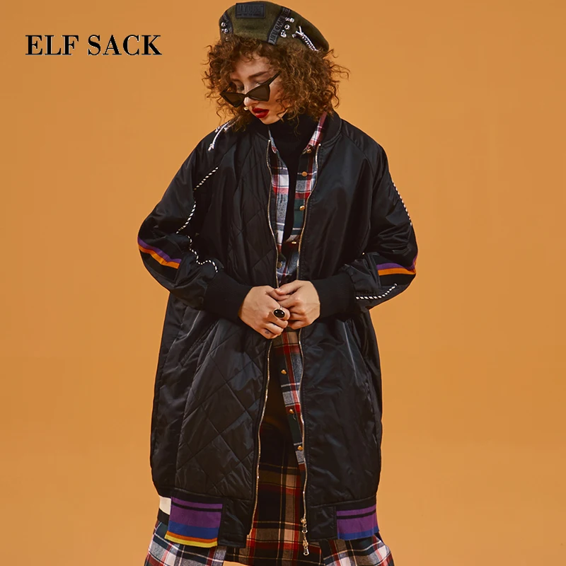 ELFSACK новинка женское плотное пальто длинное в полоску с широкой талией Femme