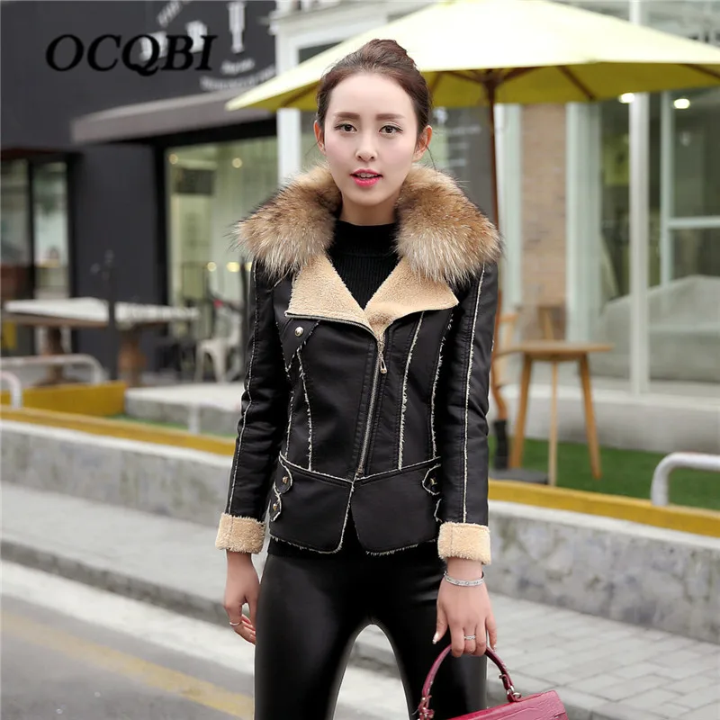 

2018 Winter Women Fur Collar PU Bomber Jacket Elegant Fashion Designer Patchwork High Quality Ladies Plus Size Jacket 3xl