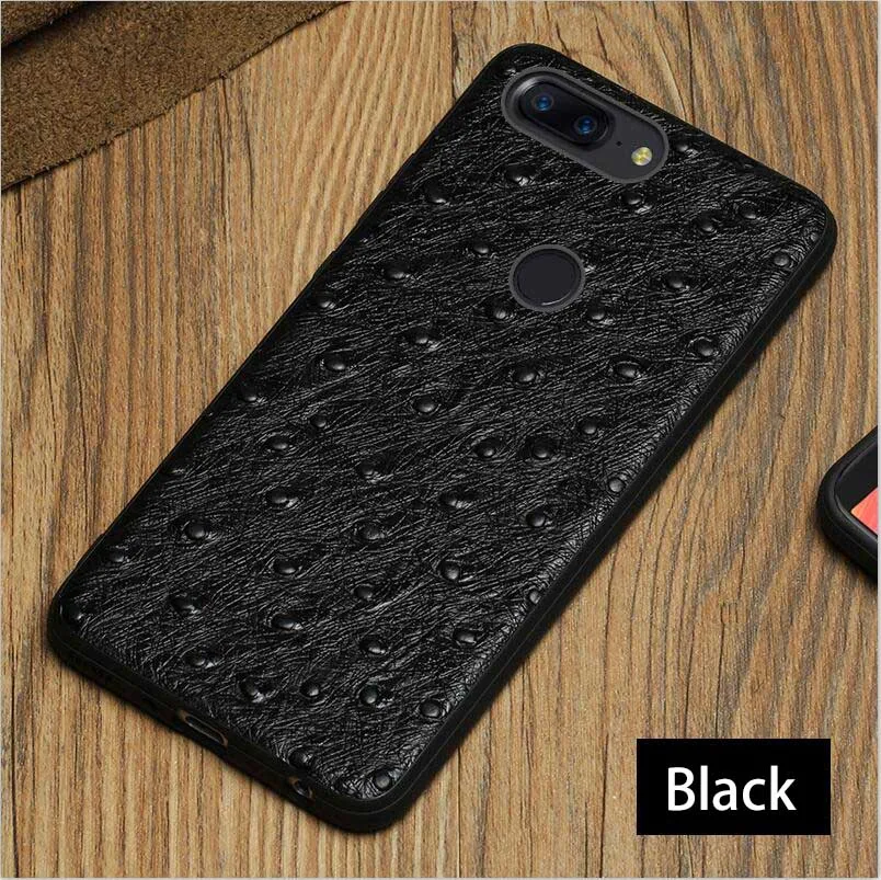 Black Роскошный чехол для телефона из натуральной кожи для Oneplus 5T 6 7T pro Страусиная текстура жесткий чехол s для One plus 5 7pro 7t pro Чехол - Цвет: Black
