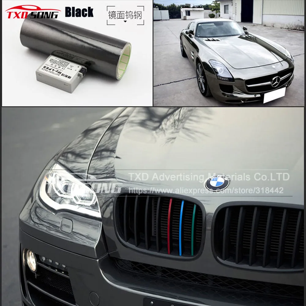 Высококачественная Черная хромированная зеркальная Автомобильная виниловая