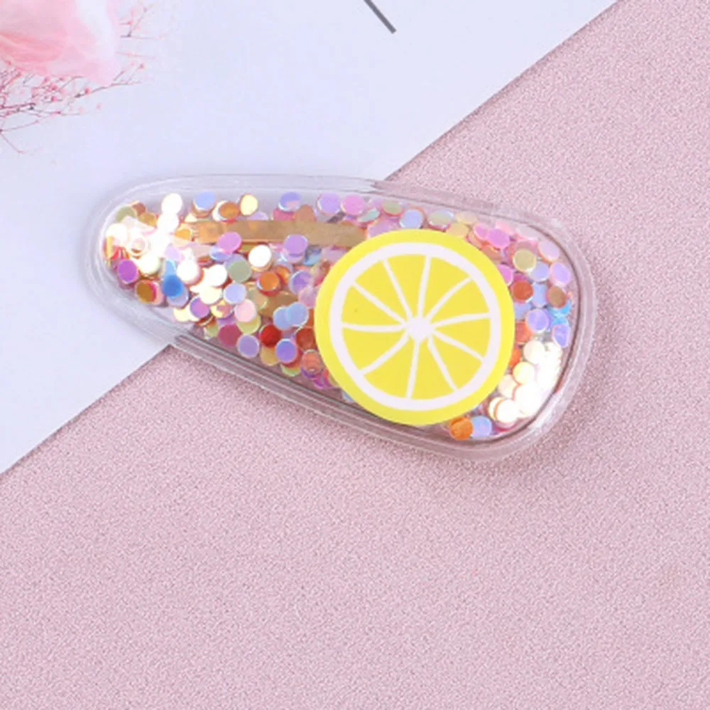 Новинка разноцветные блестящие заколки для волос прозрачные детские с фруктами