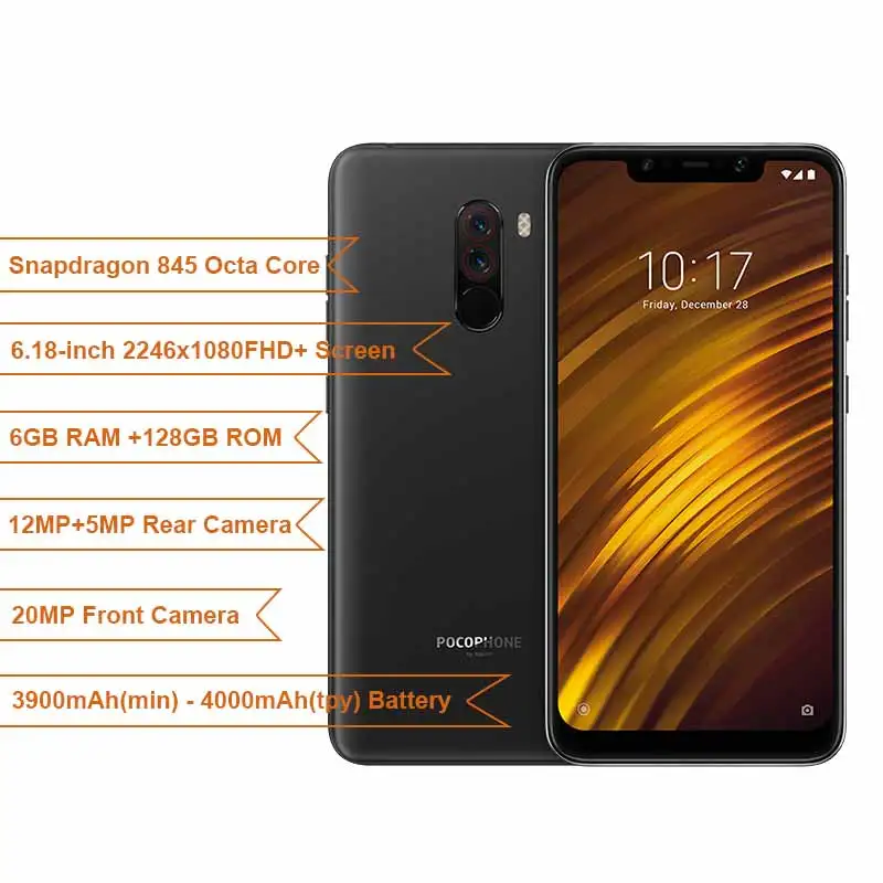 Глобальная версия Xiaomi POCOPHONE F1 6 ГБ 128 Snapdragon 845 18 &quotполный Экран 20MP Фронтальная