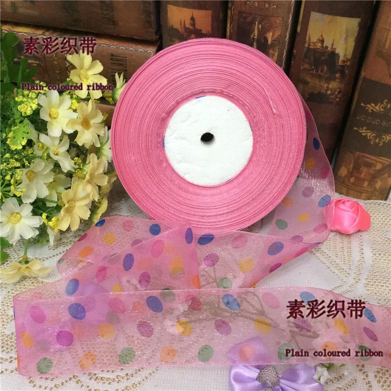 100 ярд 4 см печать точка цвет ленты прозр органза лента подарок цветы оптовая