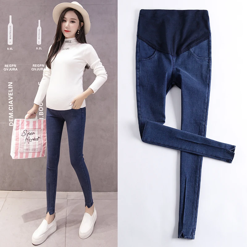 Новые джинсы для беременных модные эластичные брюки джинсовые с поясом Одежда