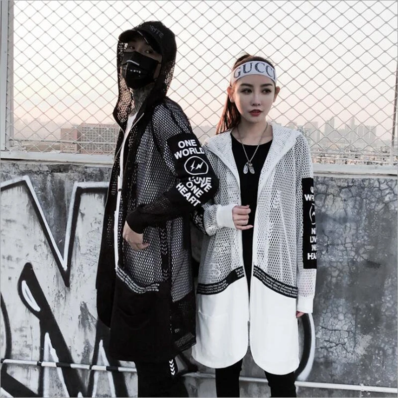 Мужская сетчатая рубашка NAGRI Повседневная Длинная в стиле хип-хоп с длинным