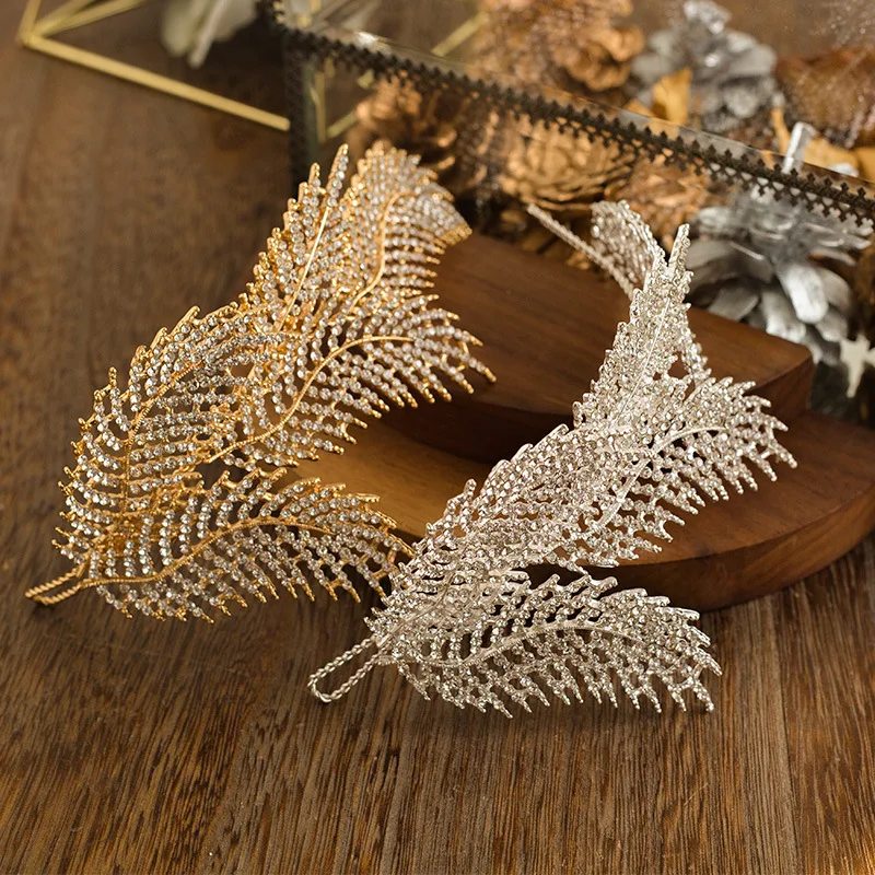 KMVEXO Vintage Wedding Headband Handmade Rhinestone Bridal Headpieces Leaf Crown Women Party Pageant Hair Accessories | Украшения и
